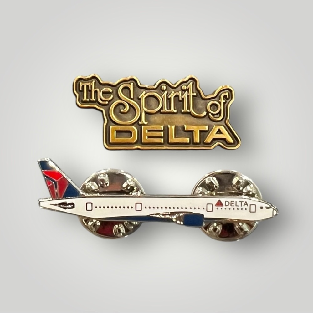 The Spirit Of DELTA Air Lines Collectible 2 Pins Fly Delta Jet & Retro Badge New